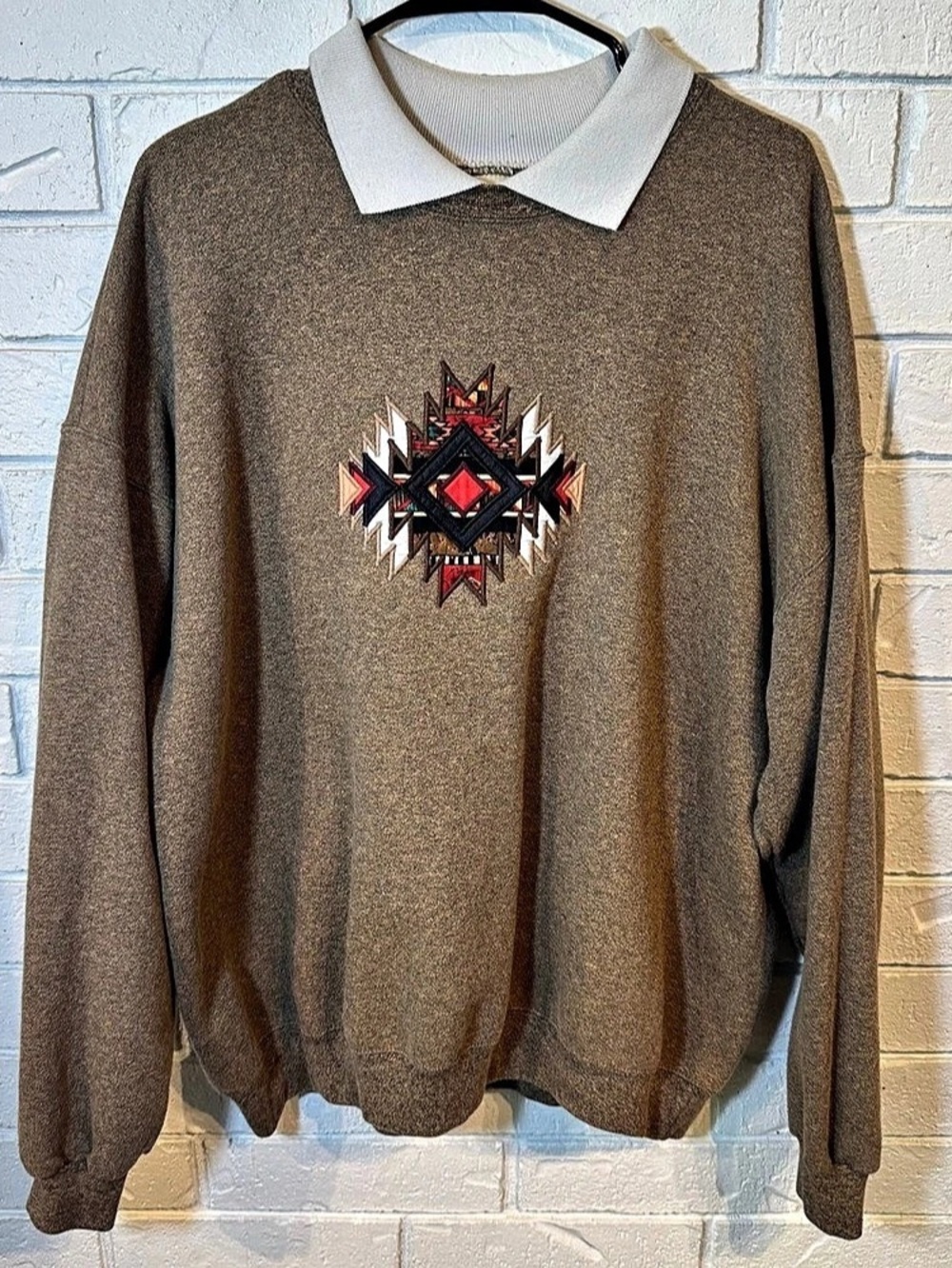 Vintage 90s Lee Geometric Pullover with Collar Unisex XL